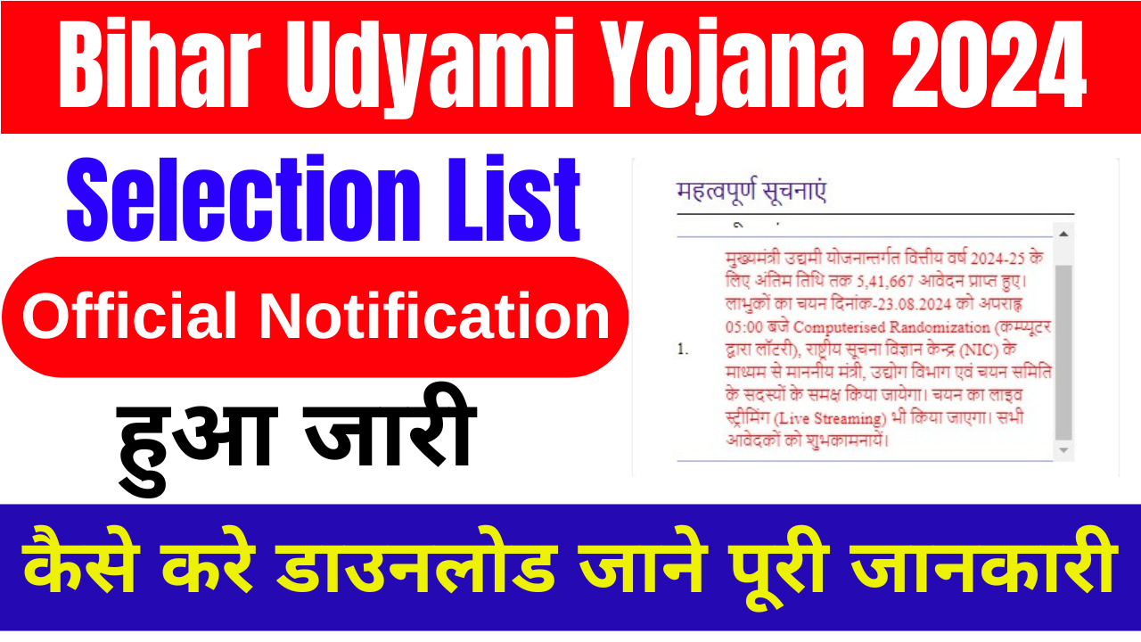 Bihar Udyami Yojana 2024 Selection List