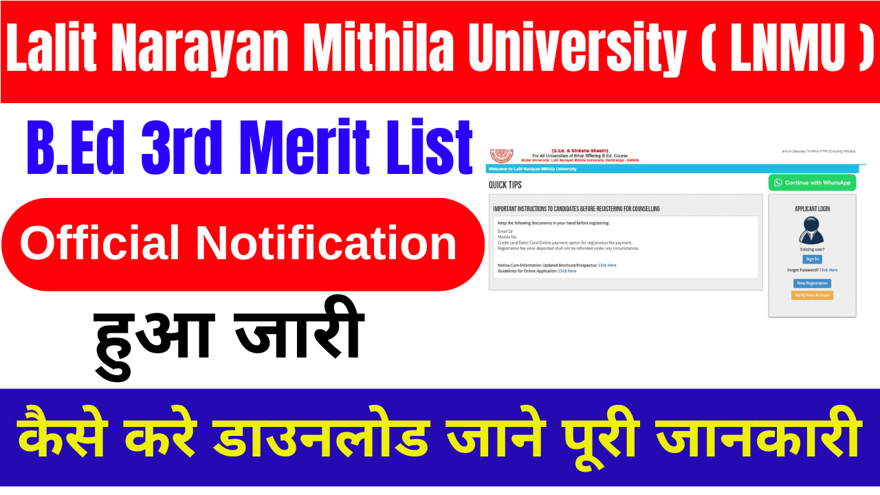 LNMU B Ed 3rd Merit List 2024