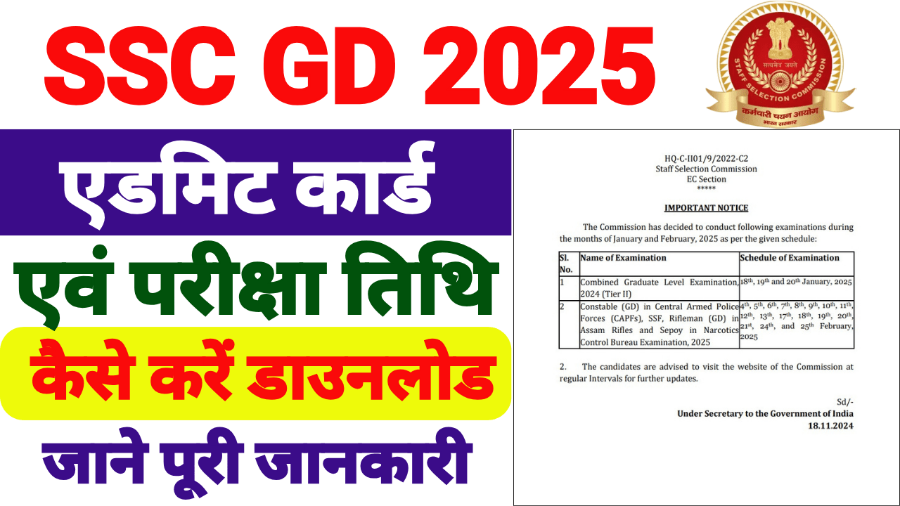 SSC GD Admit Card 2025 : SSC GD Exam City Out