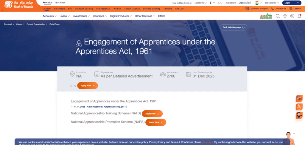 Bank of Baroda Apprentices Vacancy 2025