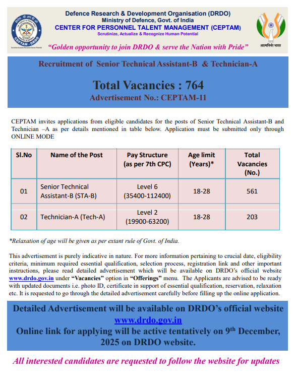 DRDO CEPTAM 11 Recruitment 2025