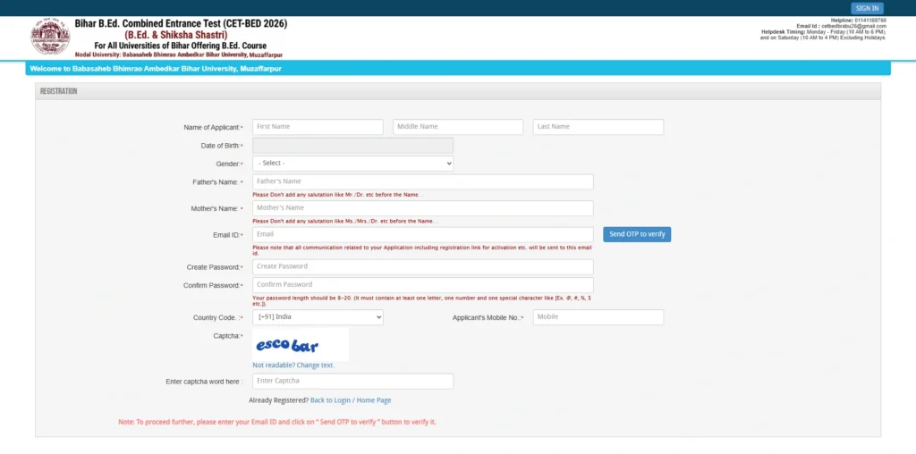 Bihar CET B.Ed Online Form 2026